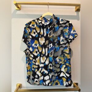 NWT DKNY Abstract Rib Top Size XL in blue/yellow